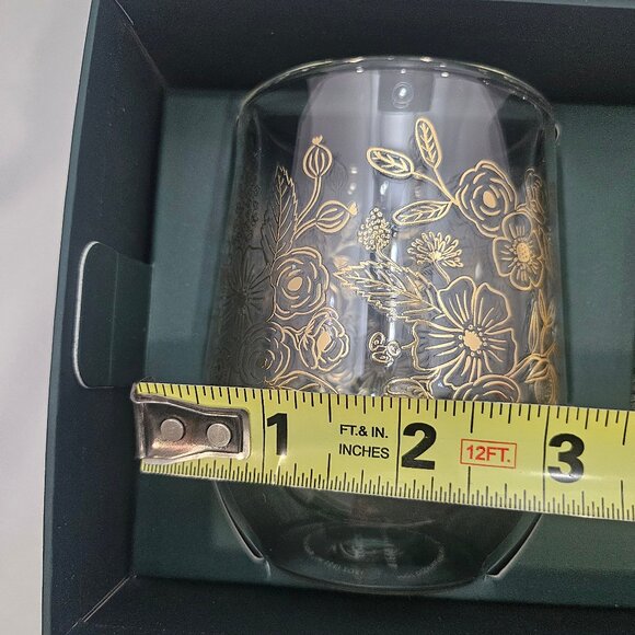 Corkcicle Stemless Wine Glass Set by Rifle Paper Co Set of 2 Elegant Gold Floral - Picture 13 of 13